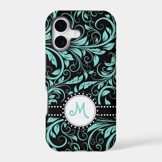 Damasco azul e preto do Aqua com monograma