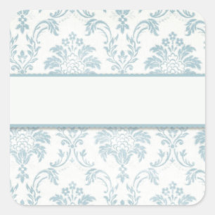 Damasco Azul Suave Com Etiqueta Branca