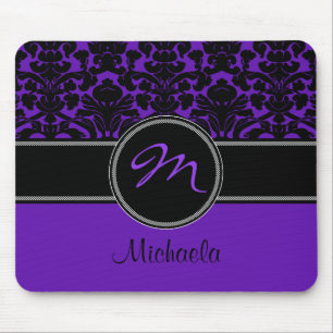 Damasco branco preto roxo Mousepad do monograma