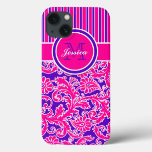Damasco branco roxo, cor-de-rosa, com risca 3 iPad