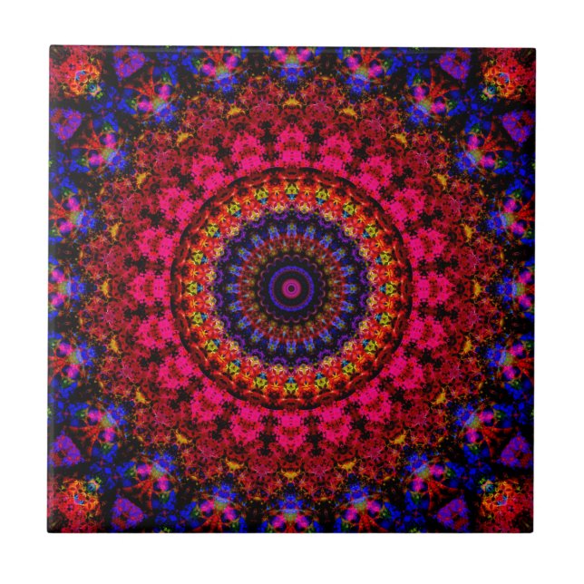 Damasco, de cor rosa e azul, mandala caleidoscópio (Frente)