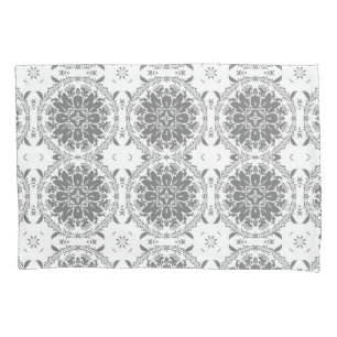 Damasco de ornamento de folclore branco e cinza