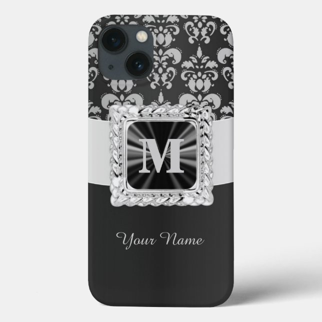 Damasco de vintagem preto-e-branco personalizado (Verso)