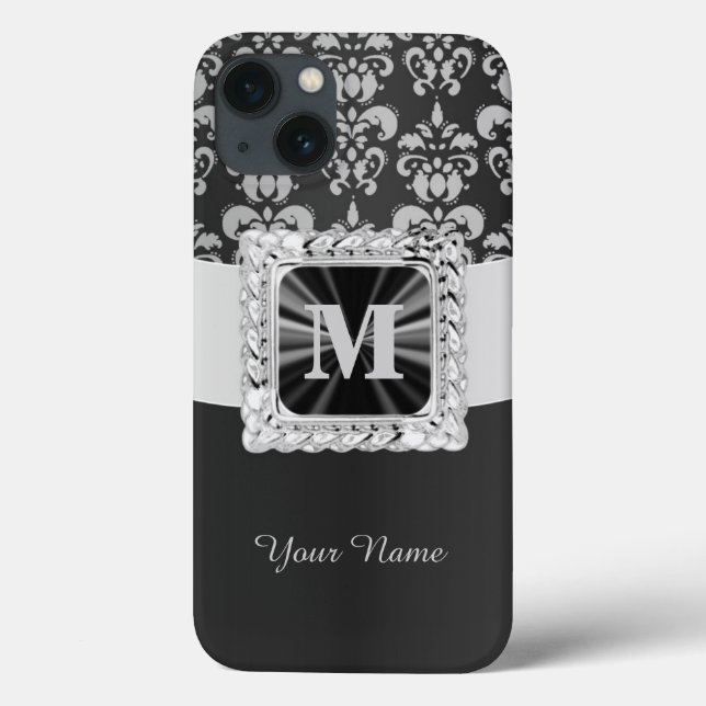 Damasco de vintagem preto-e-branco personalizado (Verso)