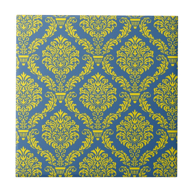 Damasco do Império Francês no Azure Azul e Amarelo (Frente)