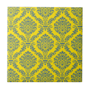 Damasco do Império Francês no Azure Azul e Amarelo