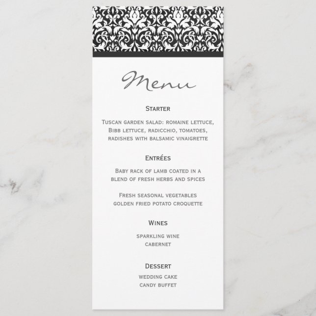 Damasco do menu do casamento (Frente)