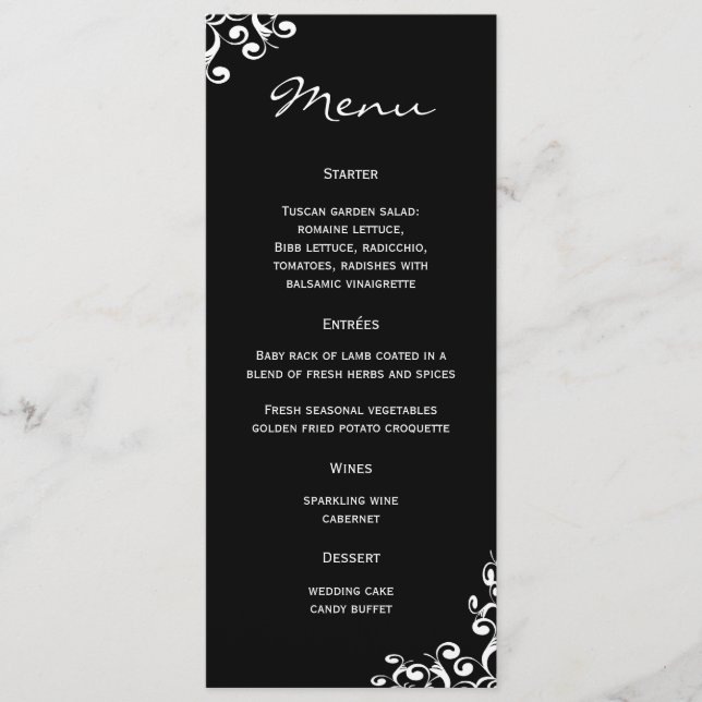 Damasco do menu do casamento (Frente)