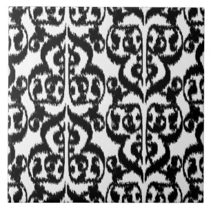 Damasco do Moorish de Ikat - preto e branco