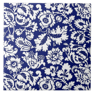 Damasco floral, azuis cobaltos & branco de William