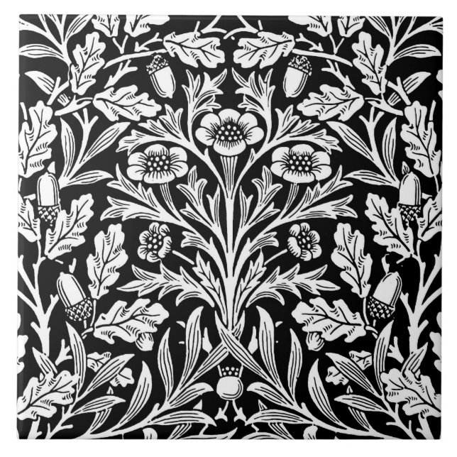 Damasco floral de Nouveau da arte, preto e branco (Frente)
