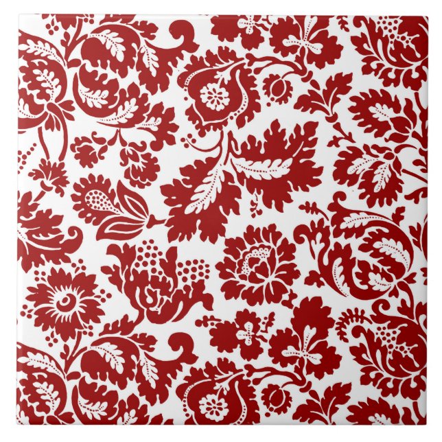 Damasco floral de William Morris, vermelho escuro (Frente)