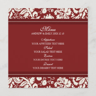 Damasco floral vermelho do menu do casamento