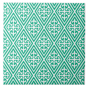 Damasco medieval cruzado - Turquesa e Branco
