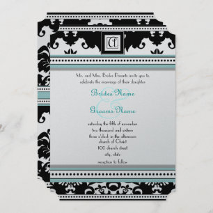 Damasco Negro com Convite para Casamento de Corte