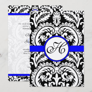 Damasco Preto com Convites de Casamento Azul Real
