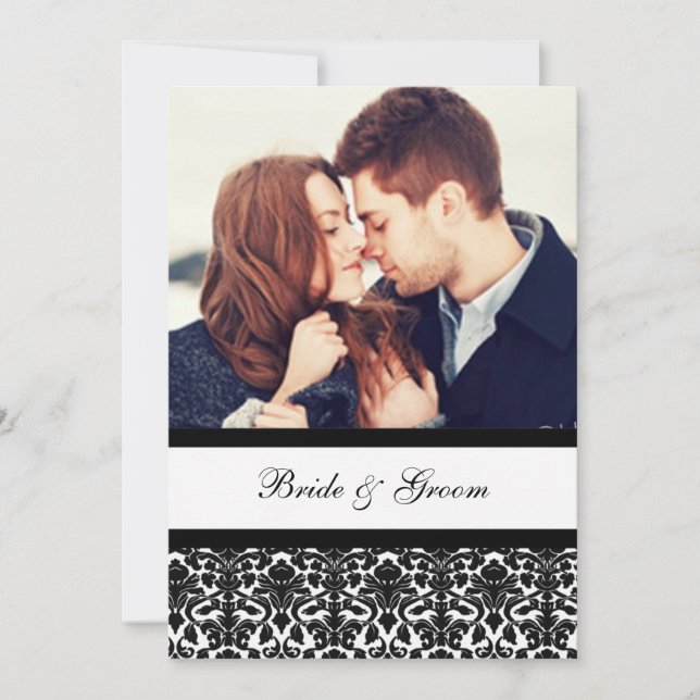 Damasco preto dos convites do casamento da foto (Frente)