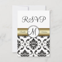 Damasco Preto Dourado Casamento RSVP