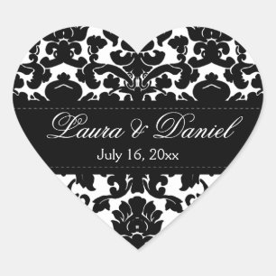 Damasco preto e branco 1,5" etiqueta do casamento