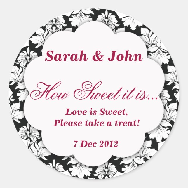 Damasco preto e branco Como é doce é adesivo (Frente)