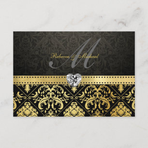Damasco preto e Dourado elegante com RSVP de Monog