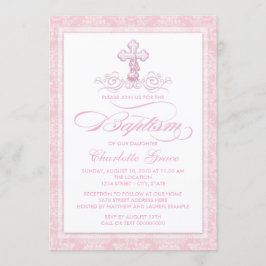 Damasco Rosa Cruzando Meninas Batismo Convites