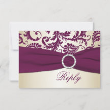 Damasco Roxo e Bege com Faixa IMPRESSA para RSVP