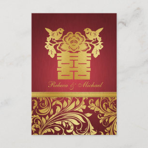 Damasco Vermelho e Dourado, RSVP de Felicidade Dup