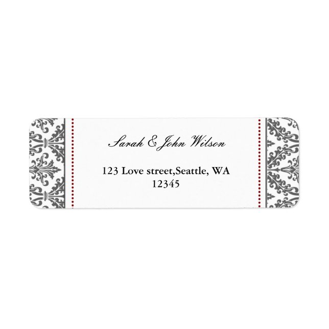 damasco vermelho, etiqueta de endereço de retorno (Frente)