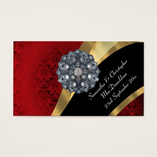 Damasco vermelho, obrigado de casamento dourado. (Frente)