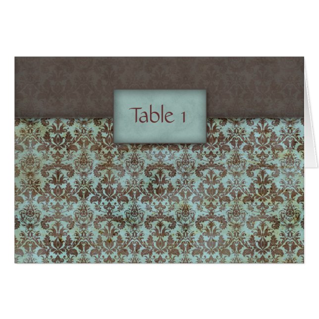 Damasco Wedding Brown azul do cartão do assento da (Frente Horizontal)