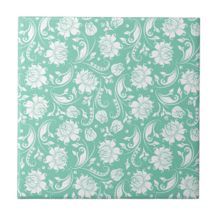 Damascos Florais Vintage Branco e Verde