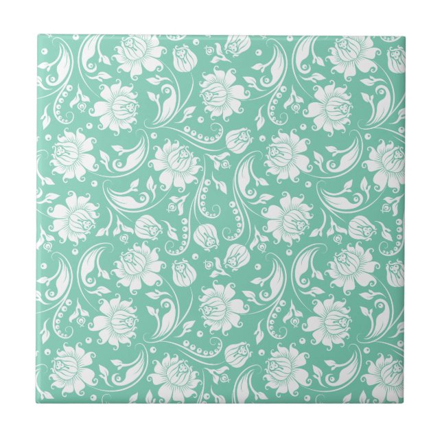 Damascos Florais Vintage Branco e Verde (Frente)