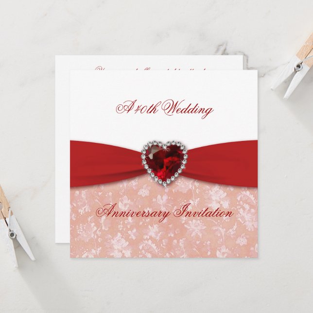 Damask 40º Convite de Aniversário de Casamento (Frente/Verso In Situ)