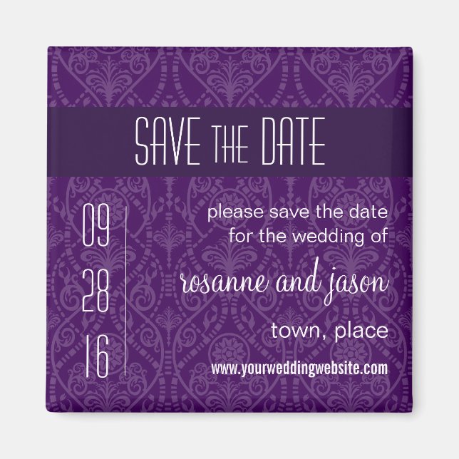 Damask Art Deco Imã salve a data (Frente)