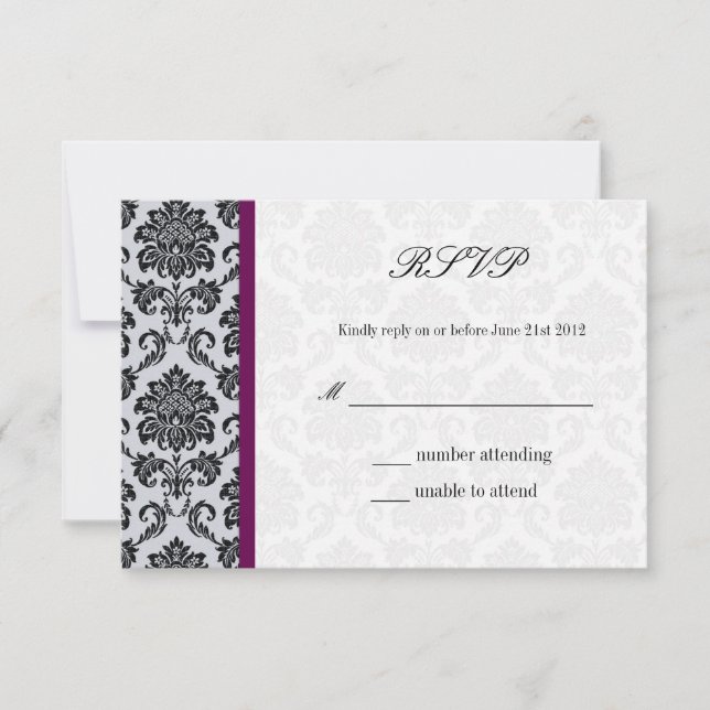 Damask Burgundy Wedding RSVP (Frente)