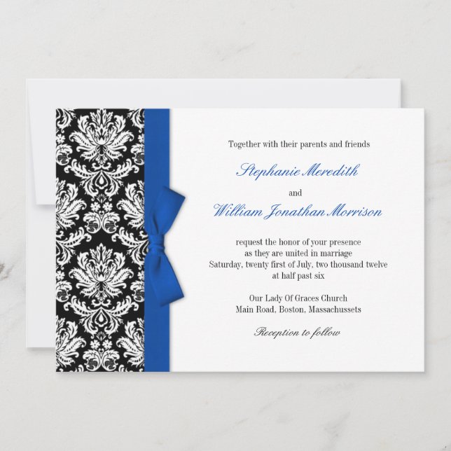Damask Com Convite De Casamento De Arco Azul (Frente)