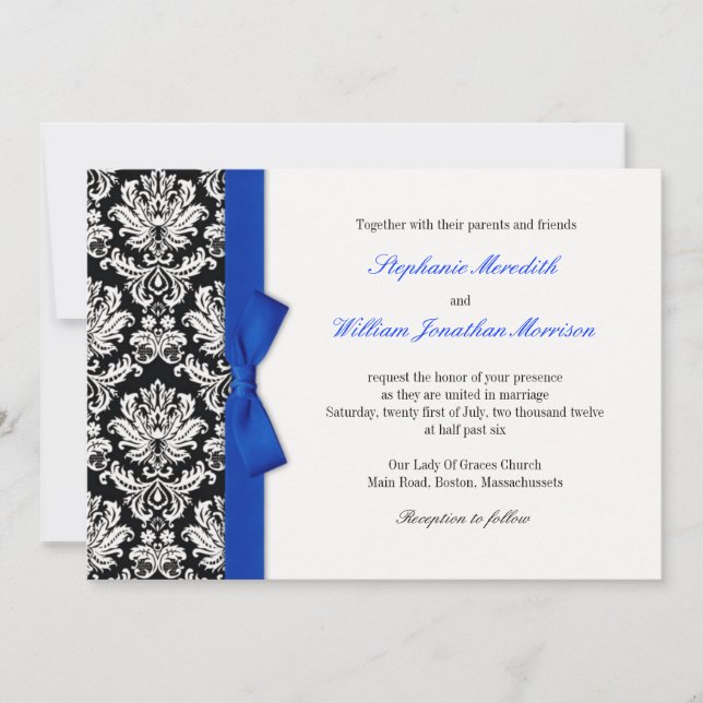 Damask Com Convite De Casamento De Arco Azul (Frente)