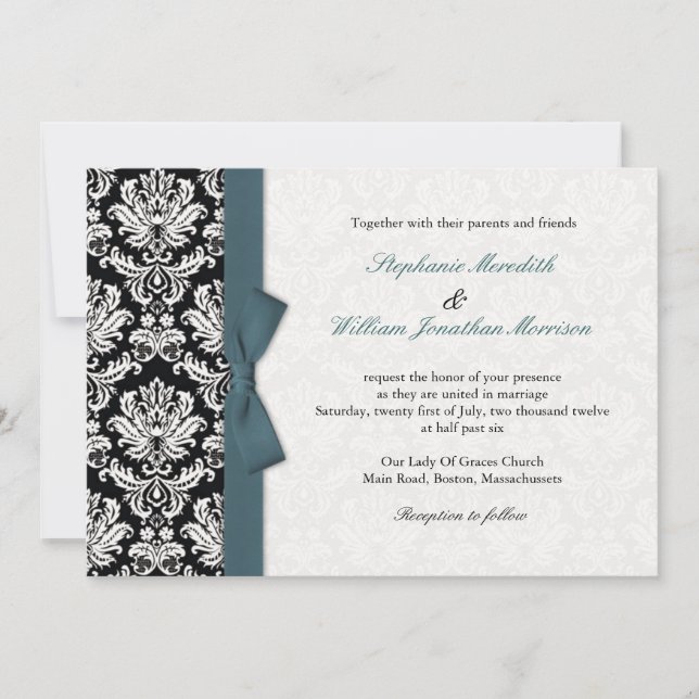 Damask Com Convite Para Casamento De Arco Teal (Frente)