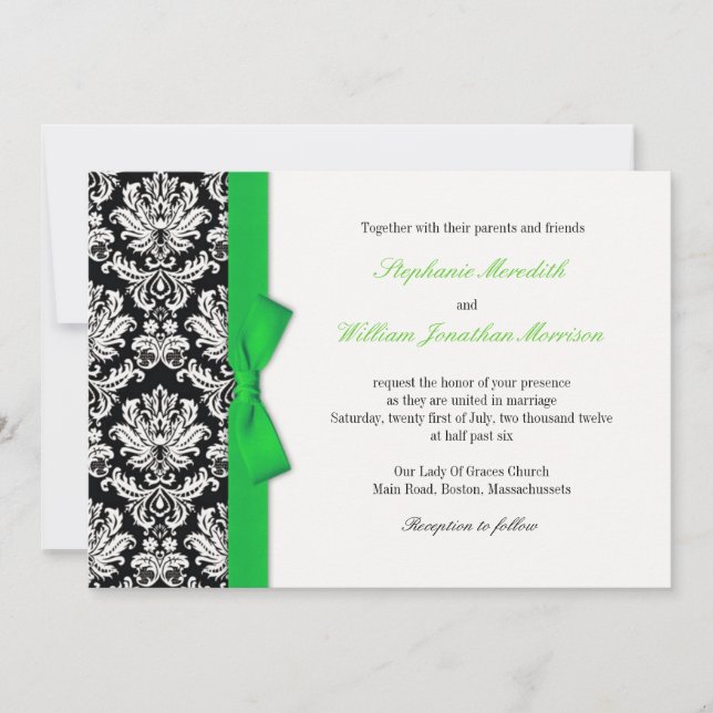 Damask Com Convite Para Casamento De Arco Verde (Frente)