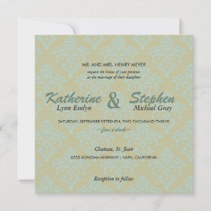 Damask - convite para casamento verde e teal