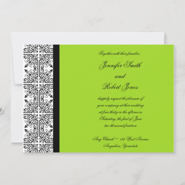 Damask Delight no Convite para Casamento de Verdes (Frente)