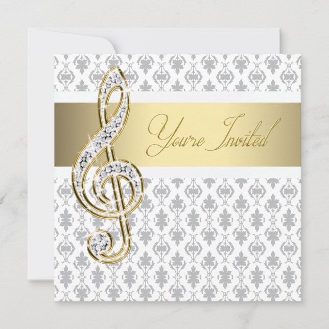 Damask Dourado Treble Clef Convites Considerando (Frente)