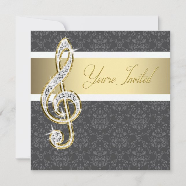 Damask Dourado Treble Clef Convites Considerando (Frente)