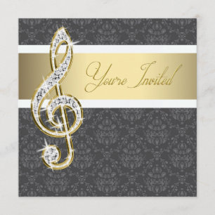 Damask Dourado Treble Clef Convites Considerando