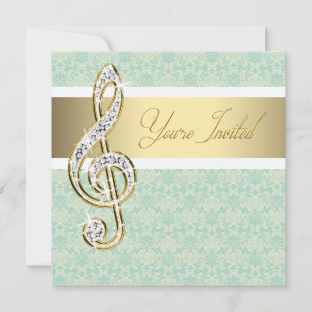 Damask Dourado Treble Clef Music Convites Consider (Frente)