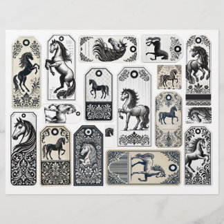 Damask Flourted Tags with Horses