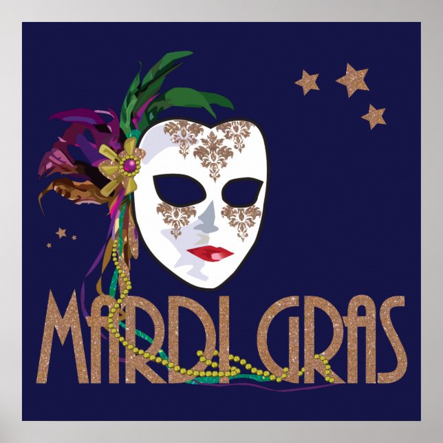 Damask Mardi Gras Mask Poster (Frente)