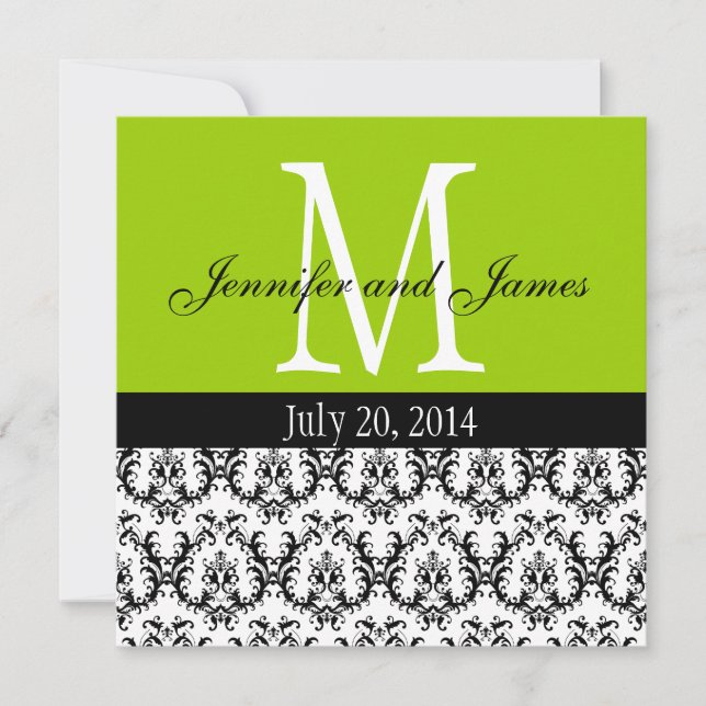 Damask Monograma - Convite para casamento Apple Ve (Frente)