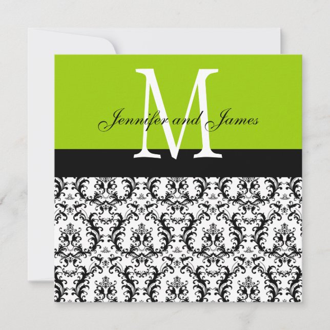 Damask Monograma Convites para Casamento Apple Gre (Frente)